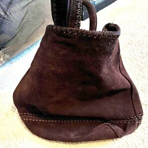 Brown Suede Tote Bag with Pouch